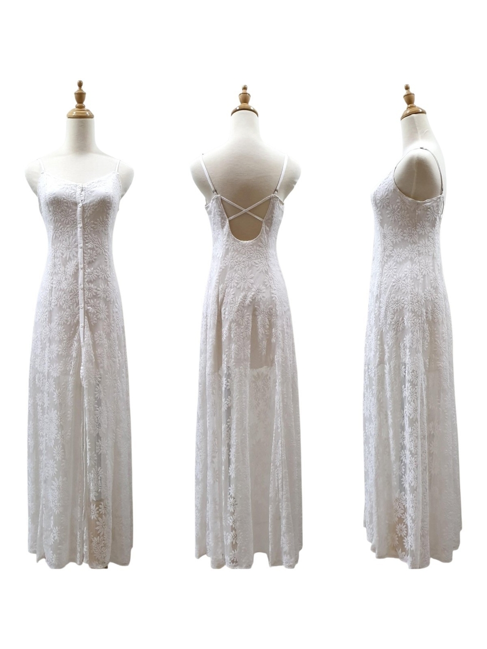 Hollister White Lace Maxi Dress with Crisscross Back Straps Size Medium